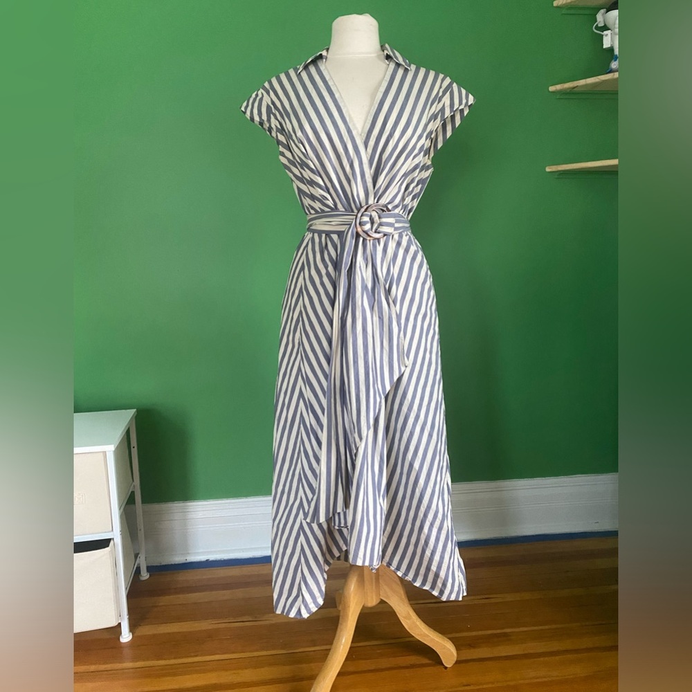MARELLA Blue and White Striped Midi Dress